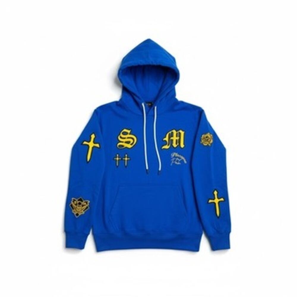 Saint Morta Graveyard Royal Blue Patchwork Hoodie [Size Medium]